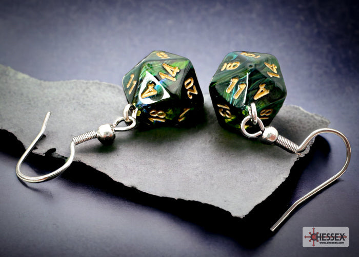 Hook Earrings Scarab® Jade Mini-Poly d20 Pair