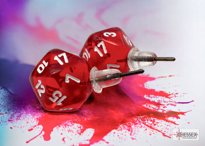 Stud Earrings Translucent Red Mini-Poly d20 Pair