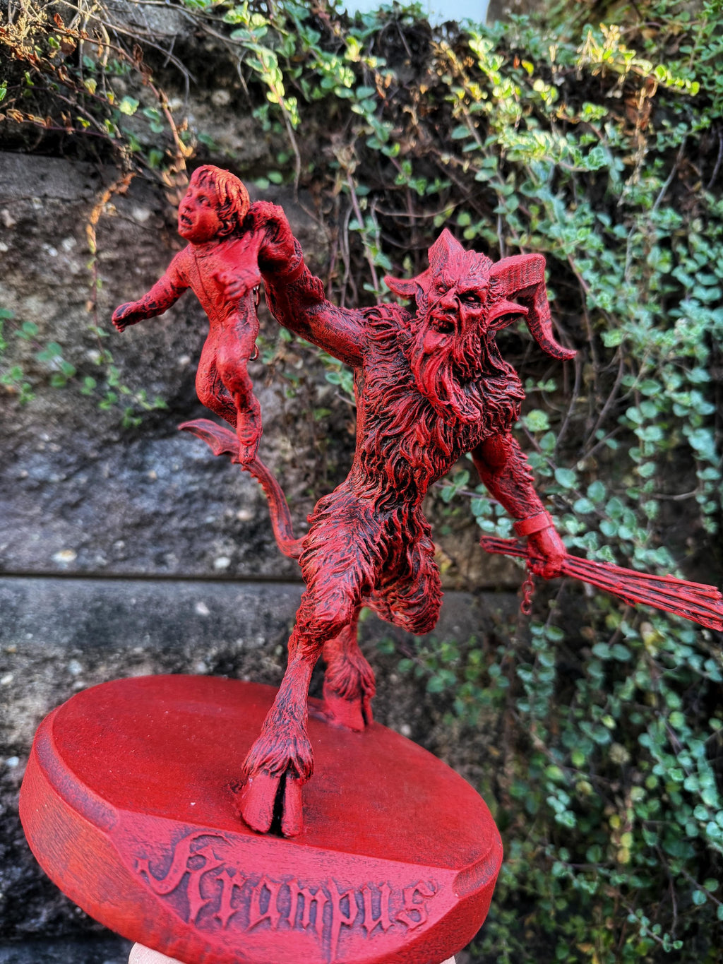 Krampus III Statue, Hand Painted Resin Sculpture, Red Finish |Mythical Creature Figurine |Unique Dark Christmas Demon, Gothic Folklore Decor