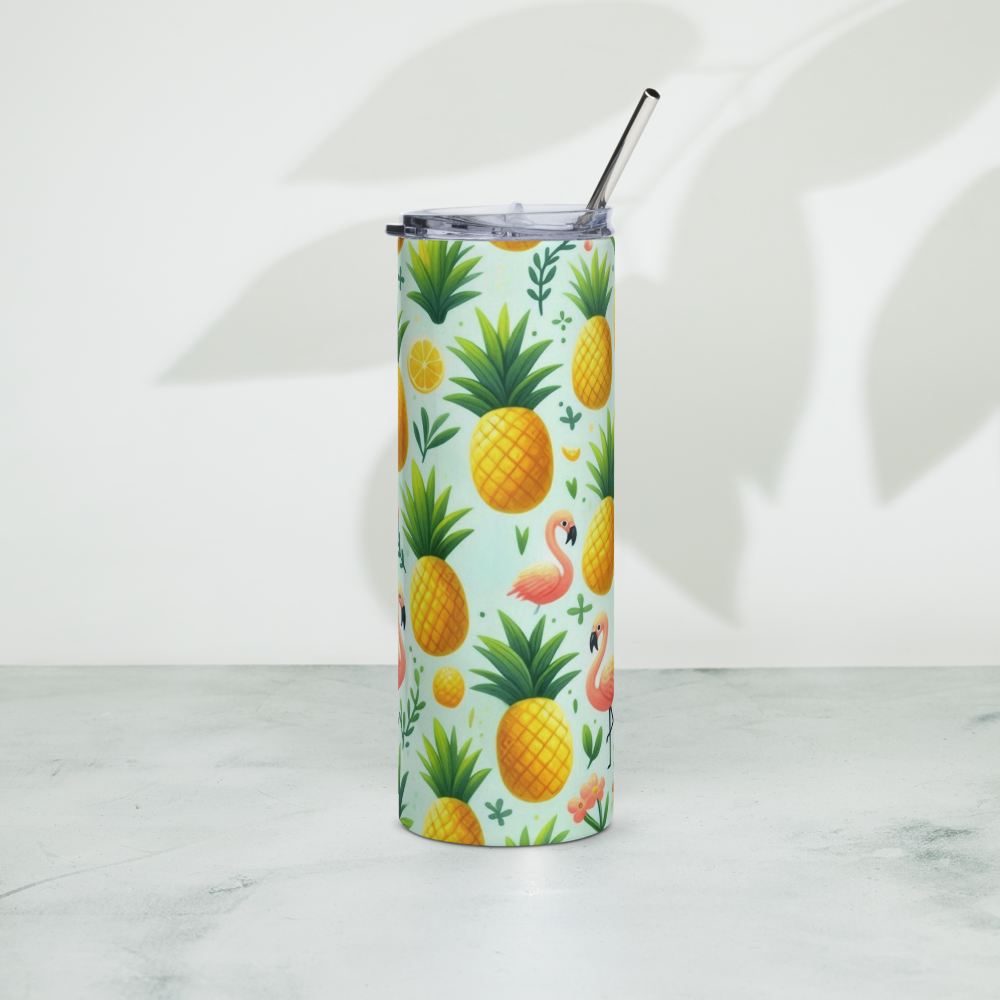 Pineapples & Flamingos Green Tumbler