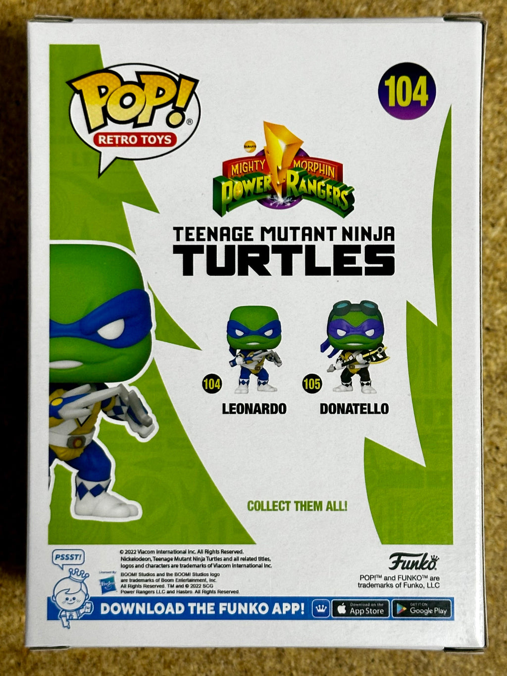 Funko Pop! Retro Toys Leonardo #104 Ninja Turtles X Blue Power Ranger 2022 SDCC Toy Tokyo Exclusive