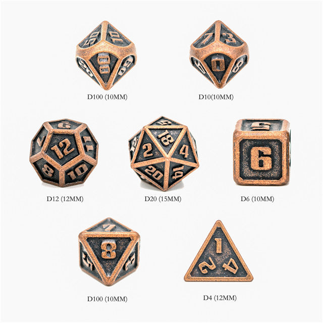 Copper Mini Metal Dice Ancient Effect | (10mm to 15mm) 7-Dice Udixi RPG