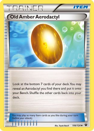 Old Amber Aerodactyl 106/124 - XY  Fates Collide Reverse Holofoil