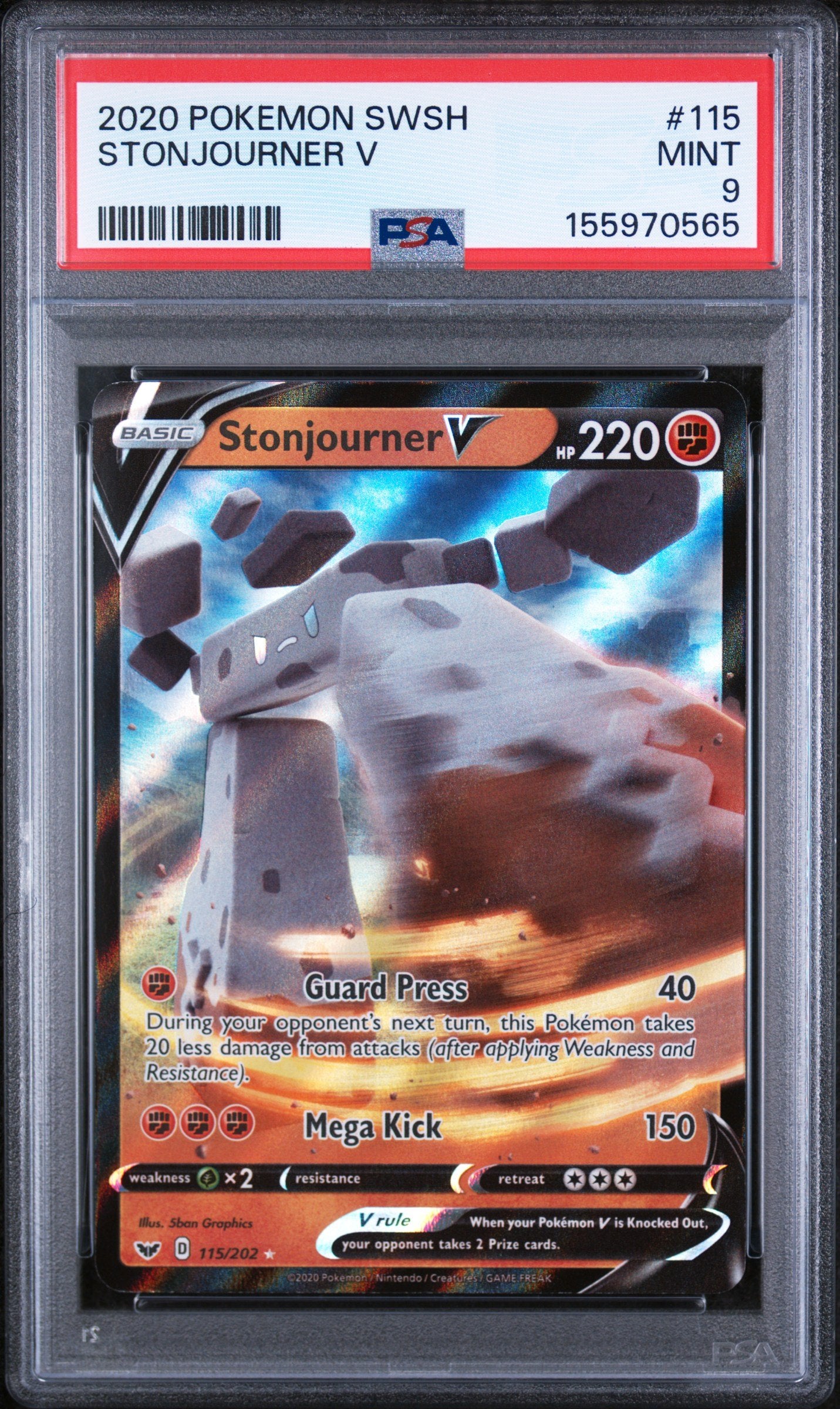 Graded 2020 Pokemon Sword & Shield Stonjourner V #115 Trading Card Game PSA 9 Mint