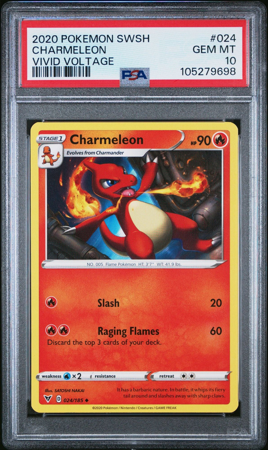 Graded 2025 Pokemon SWSH Charmeleon #024 Vivid Voltage Sword and Shield Trading Card Game PSA 10 Gem Mint