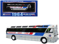1964 MCI MC-5A Coach Bus "Brewster Gray Line" Silver with Blue and Red Stripes "Vintage Bus & Motorcoach Collection" Limited Edition to 504 pieces Worldwide 1/87 (HO) Diecast Model by Iconic Replicas  free shipping USA