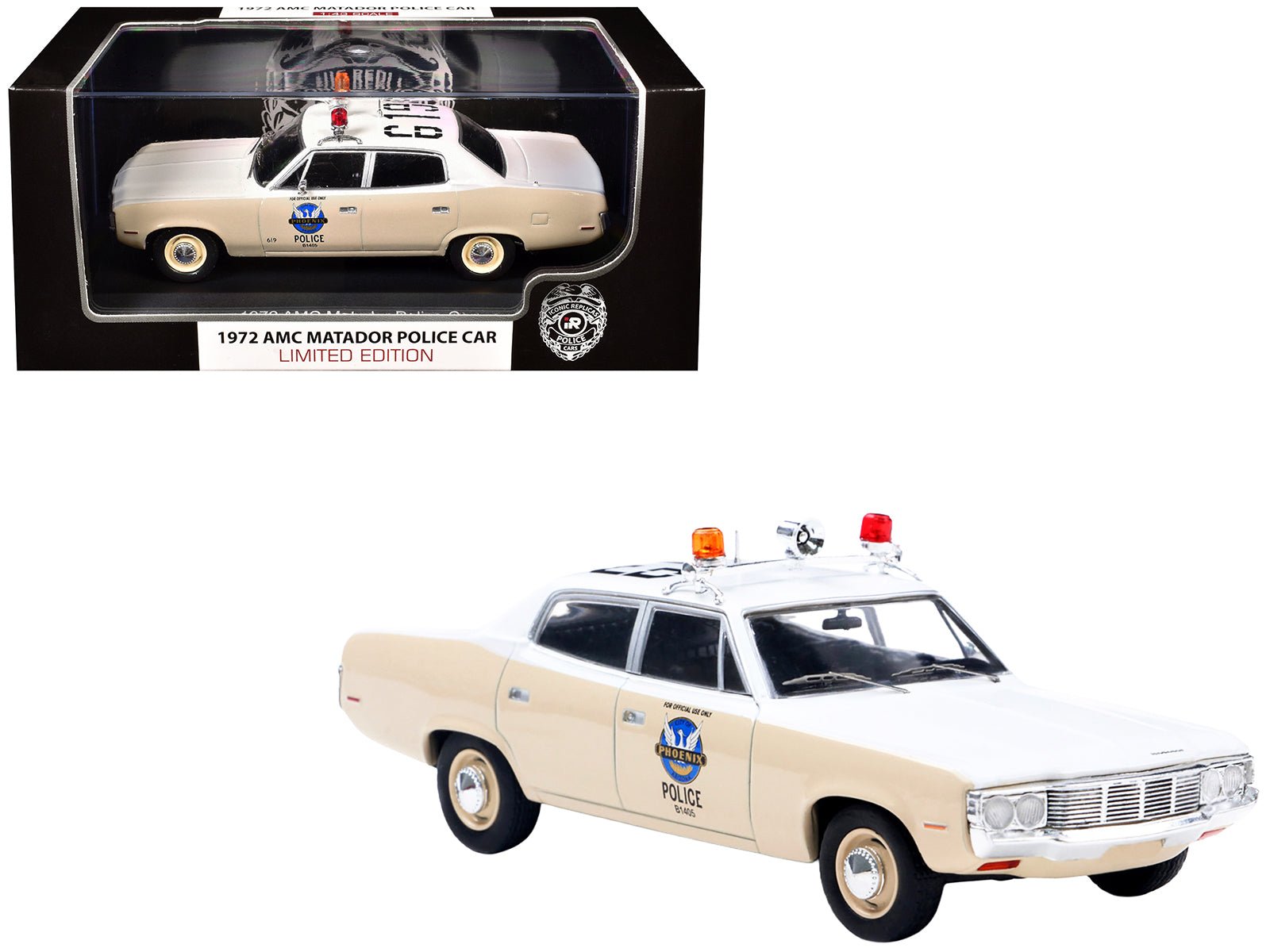 1972 AMC Matador Police Car "Phoenix Police Department" White and Beige 1/43 Diecast Model by Iconic Replicas  free shipping USA