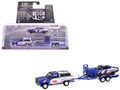 1986 Chevrolet K5 Blazer Blue and White and 1969 Chevrolet Camaro #5 Blue and White "Kyle Larson - Hendrick Motorsports" with Tandem Car Trailer "Racing Hitch & Tow" Series 6 1/64 Diecast Model Cars by Greenlight  free shipping USA