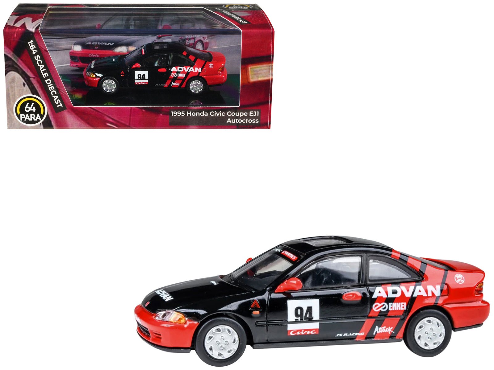 1995 Honda Civic Coupe EJ1 #94 "Autocross - ADVAN" Black and Red 1/64 Diecast Model Car by Paragon Models  free shipping USA