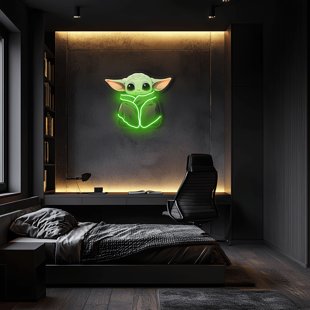 Yoda LED Neon Wall Sign Star Wars Pop Culture Gaming Room Decor with Ambient Glow Light