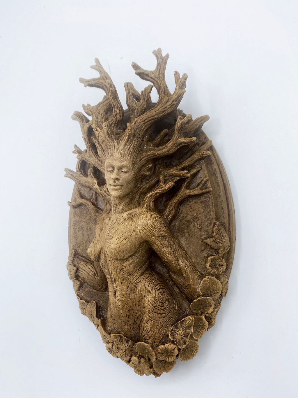 Dryad Wall Plaque, Hand Painted Resin Sculpture | Mythic Forest Creature Wall Art | Woodland Goddess Wall Plaque for Nature Lovers