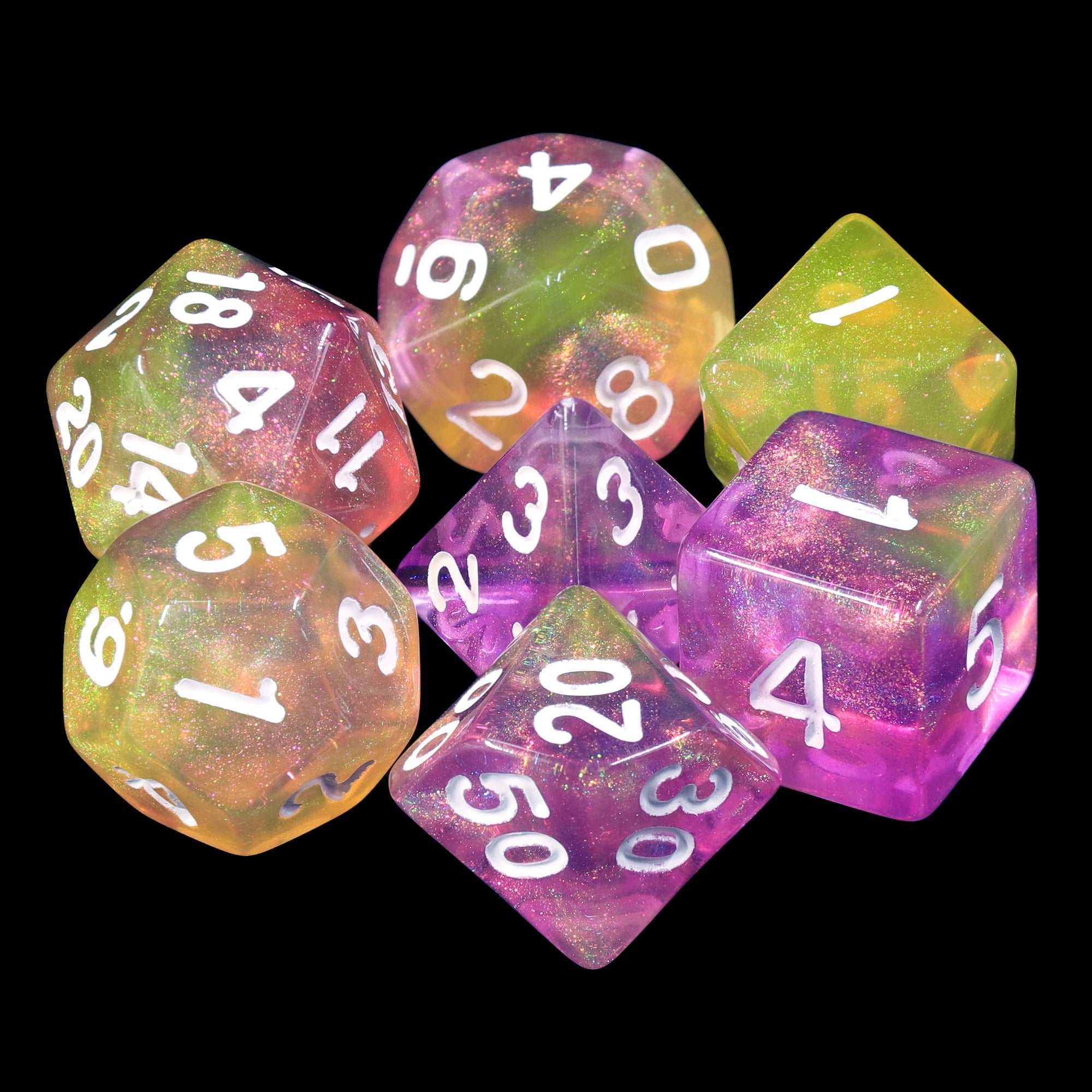 Lemon Jelly Purple/Yellow Glitter 7-Dice Set by HendgaDice