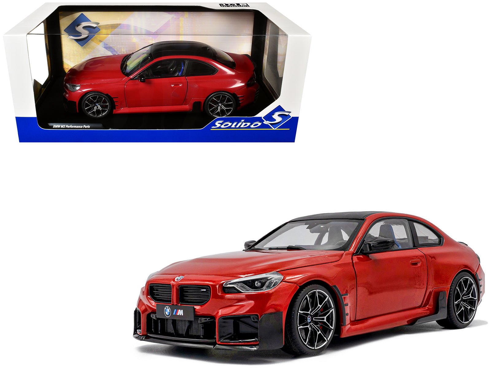 2024 BMW M2 Performance Parts Toronto Red Metallic with Carbon Top 1/18 Diecast Model Car by Solido  free shipping USA