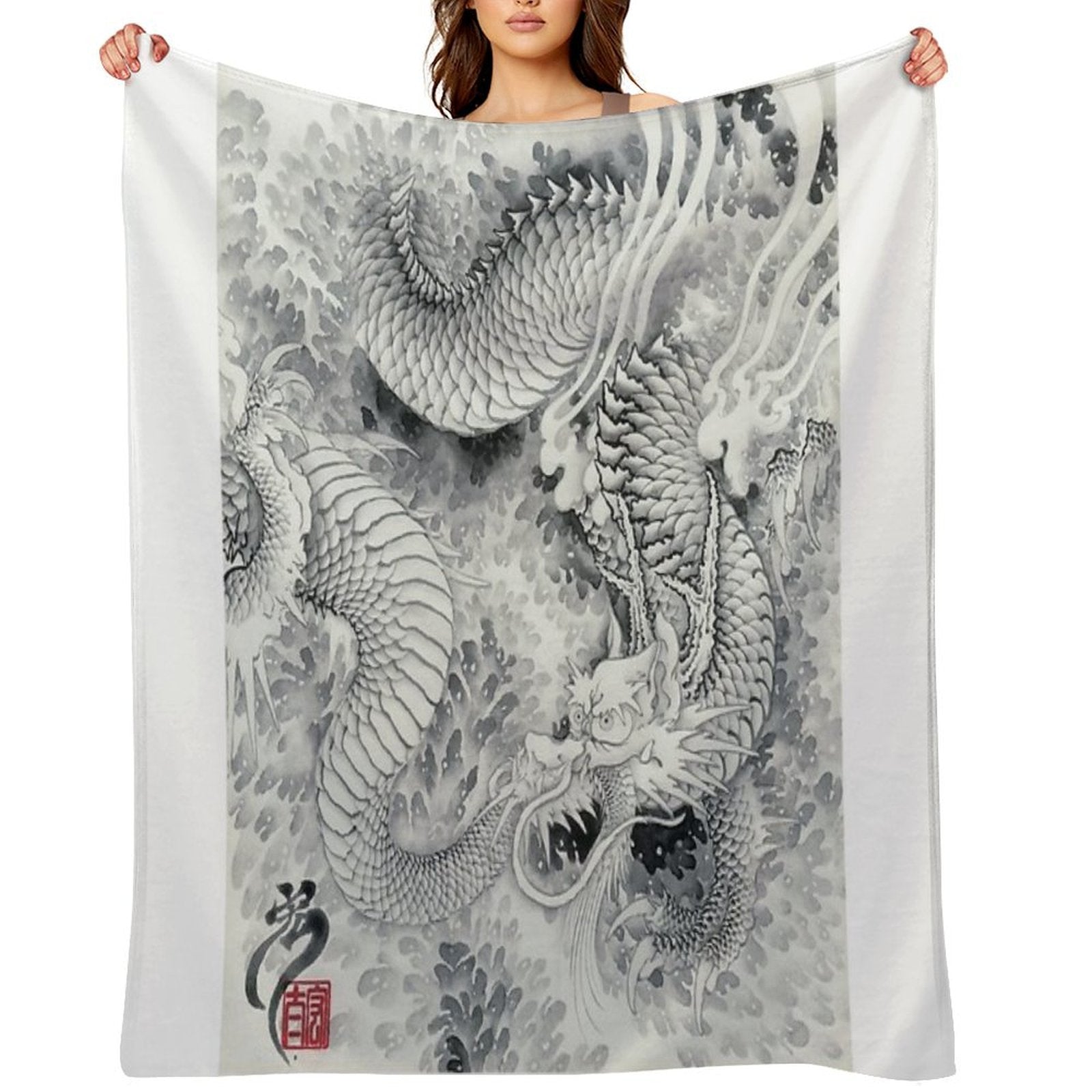 Ink Painting Dragon 180411 JAPAN Throw Blanket