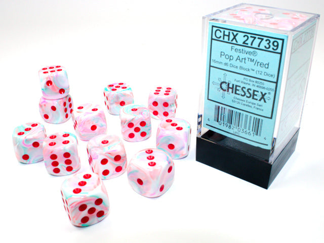 Festive Polyhedral Pop Art w/red Limited Edition (7-Dice Set / 16mm Block / 12mm Block)