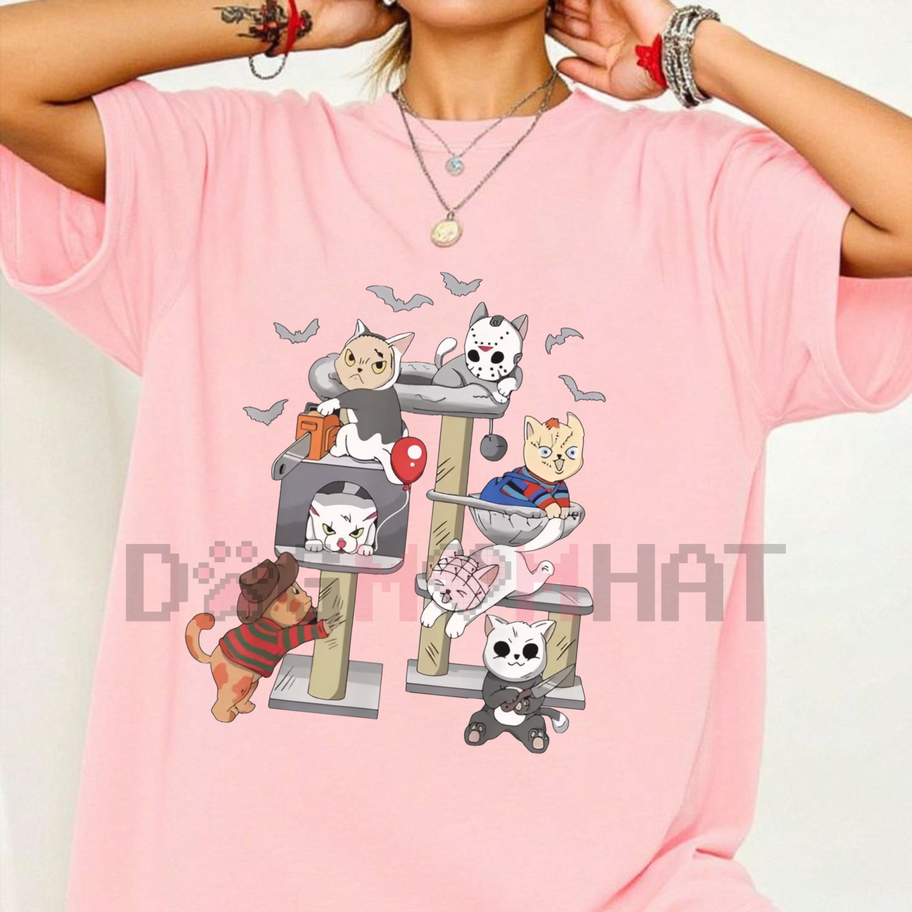 Funny Cat Horror Movies T-Shirt – Cute Halloween Cat Lovers Matching Tee
