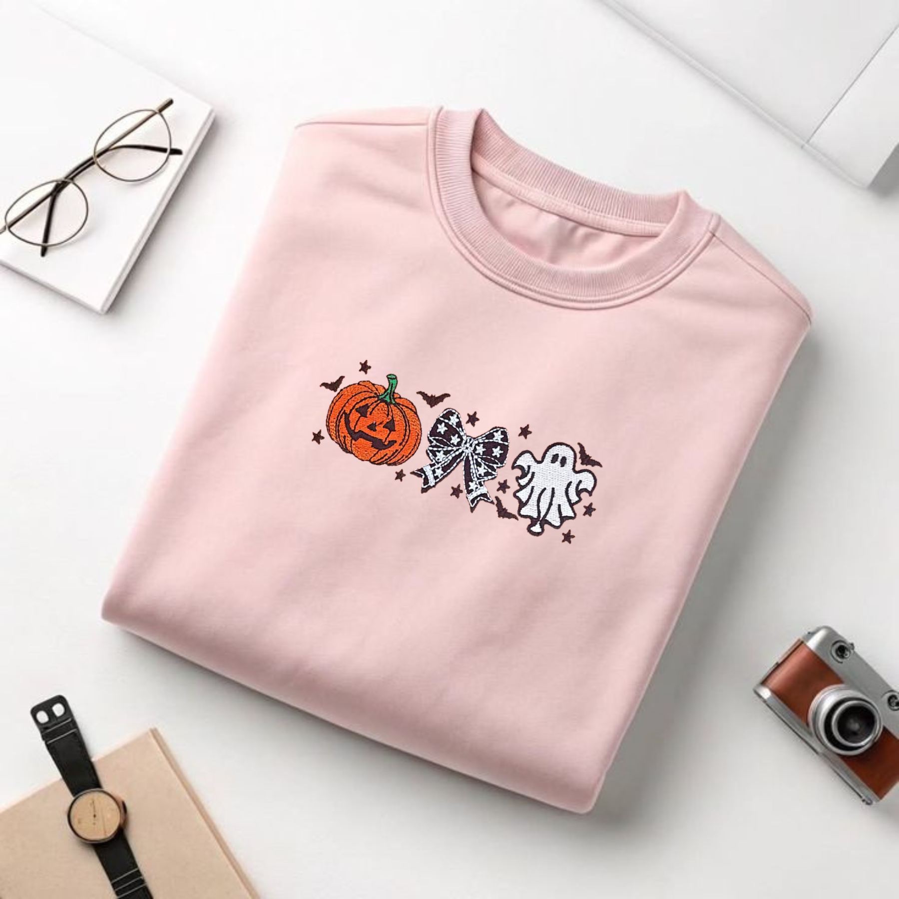 Cutesy Spooky Bows Embroidered T-Shirt – Cute Halloween Tee