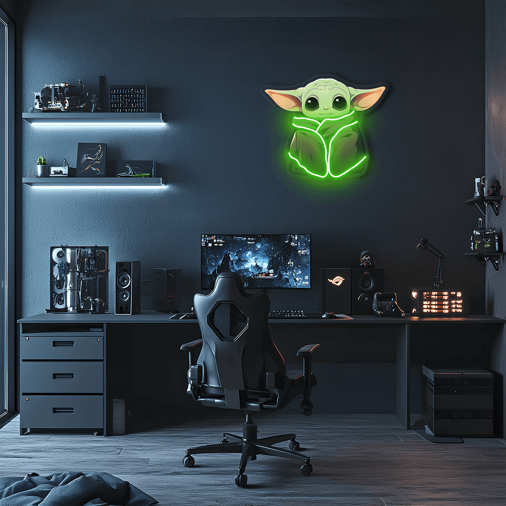 Yoda LED Neon Wall Sign Star Wars Pop Culture Gaming Room Decor with Ambient Glow Light