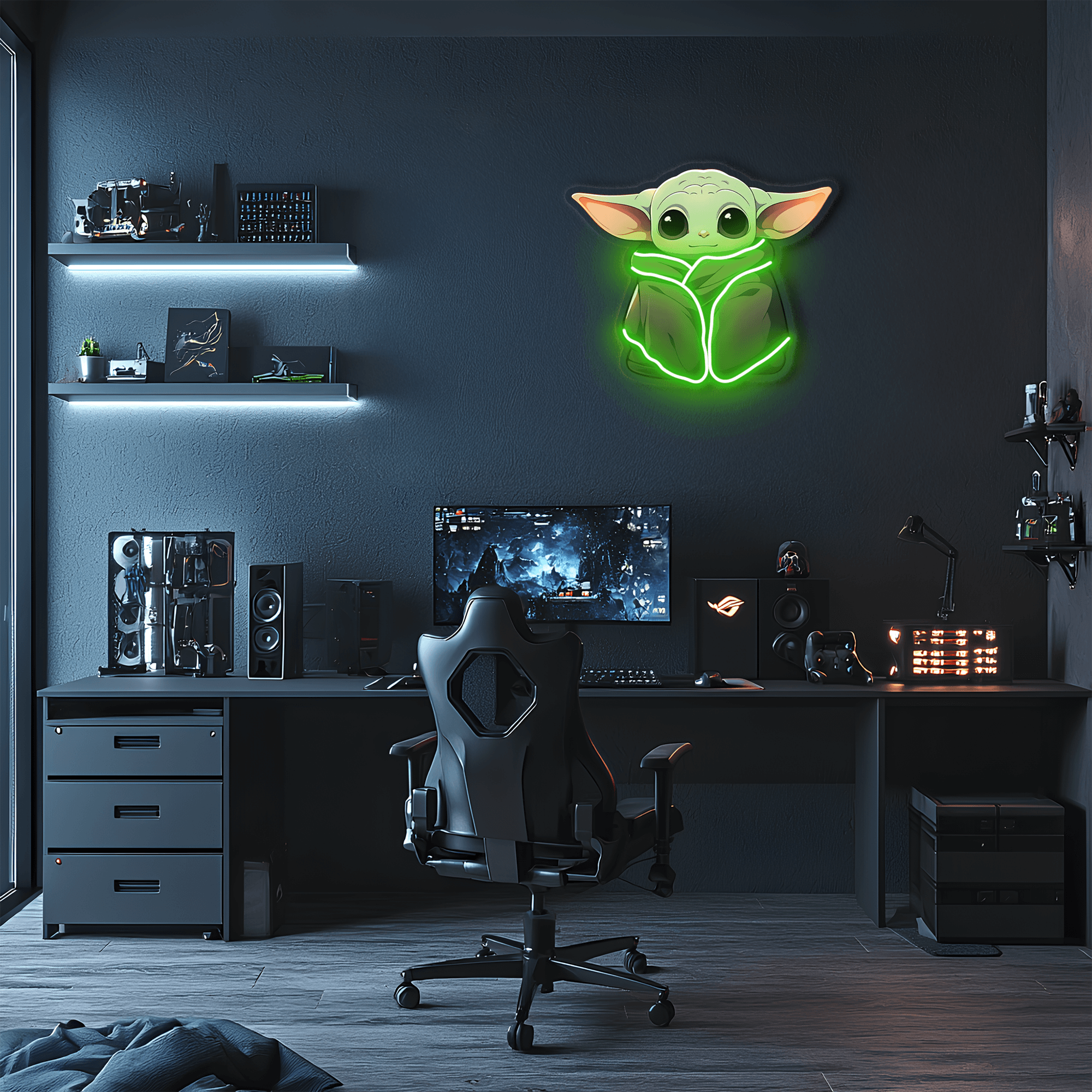 Yoda LED Neon Wall Sign Star Wars Pop Culture Gaming Room Decor with Ambient Glow Light