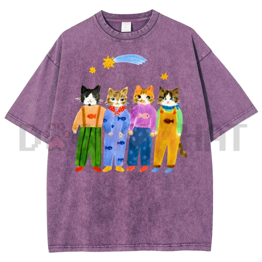 Retro Cat in Denim Overalls T-Shirt