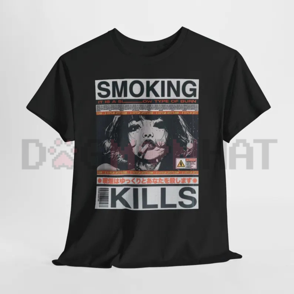 "Smoking Kills" Retro Manga Style Graphic T-Shirt