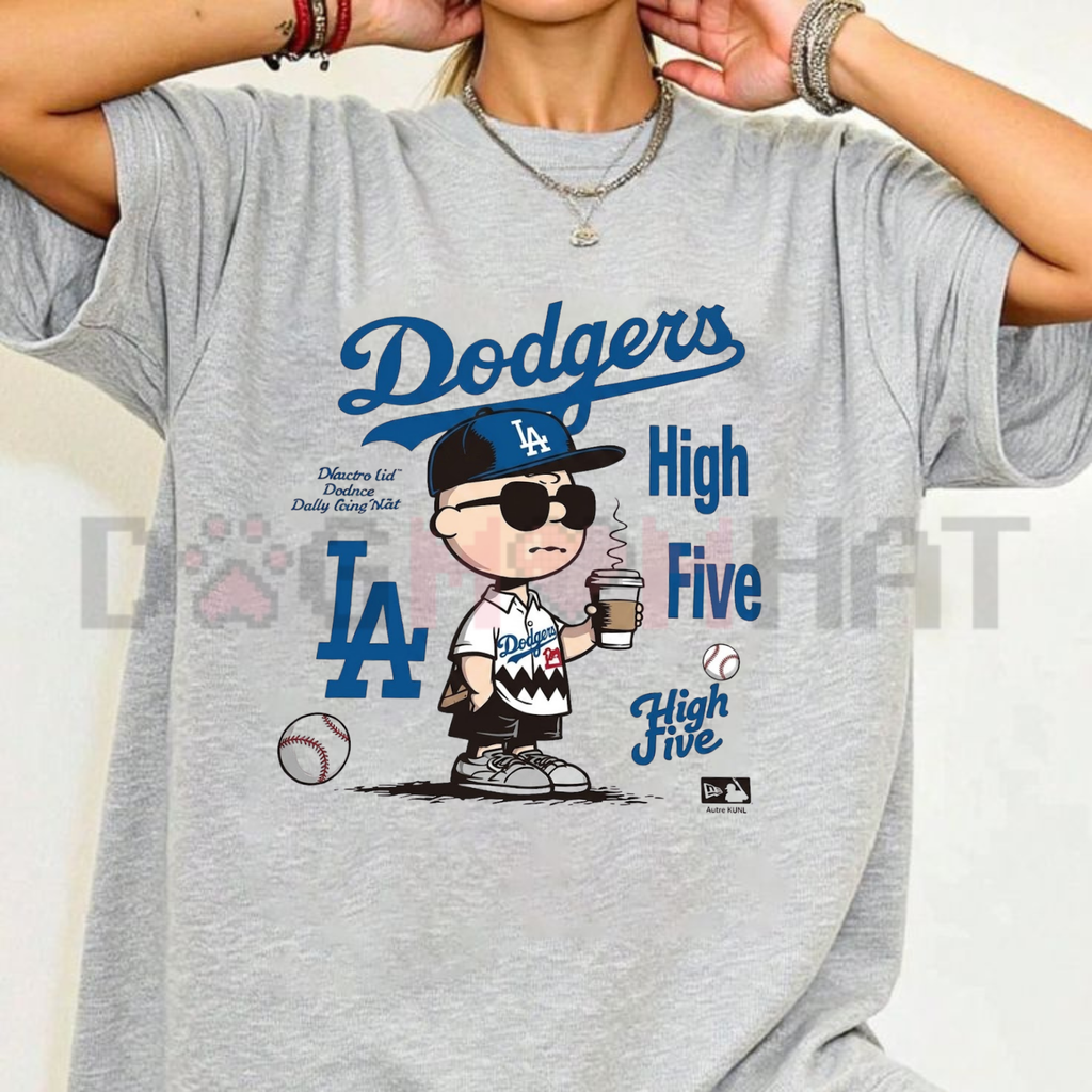"Chillen’ in LA" – Retro Cartoon Boy Baseball Coffee Top, LA Blue Team Inspired Fan Shirt