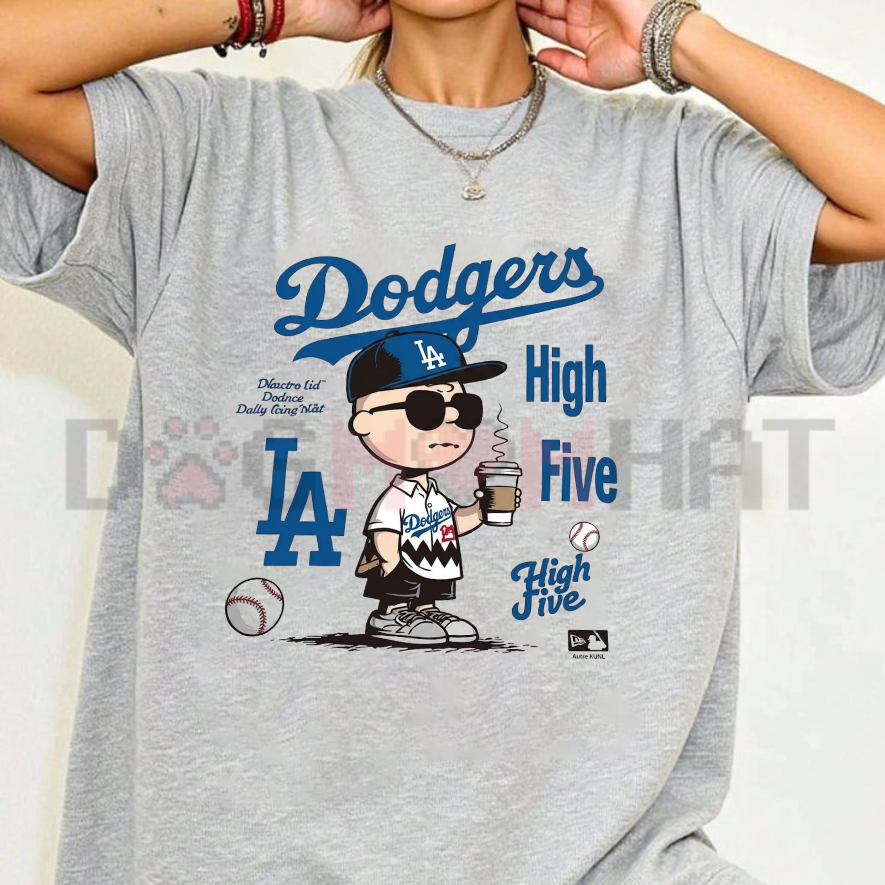 "Chillen’ in LA" – Retro Cartoon Boy Baseball Coffee Top, LA Blue Team Inspired Fan Shirt