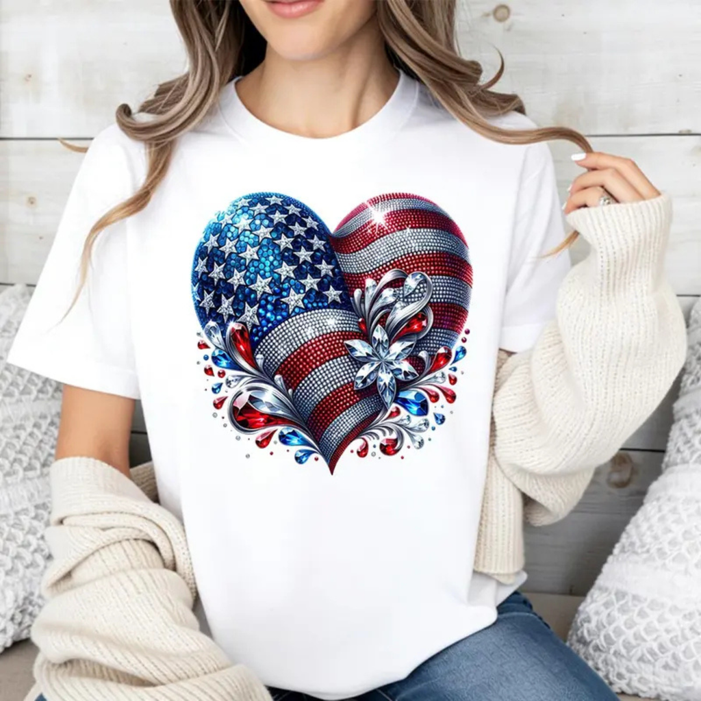 American Flag Heart Design T-Shirt