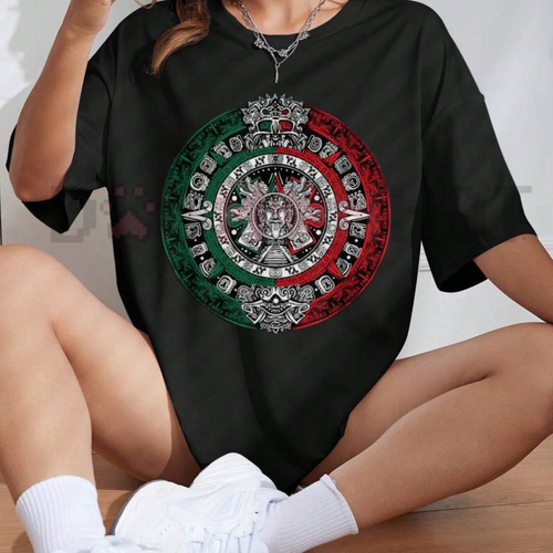 Aztec Calendar Sun Stone T-Shirt – Mexican Heritage Flag Tee