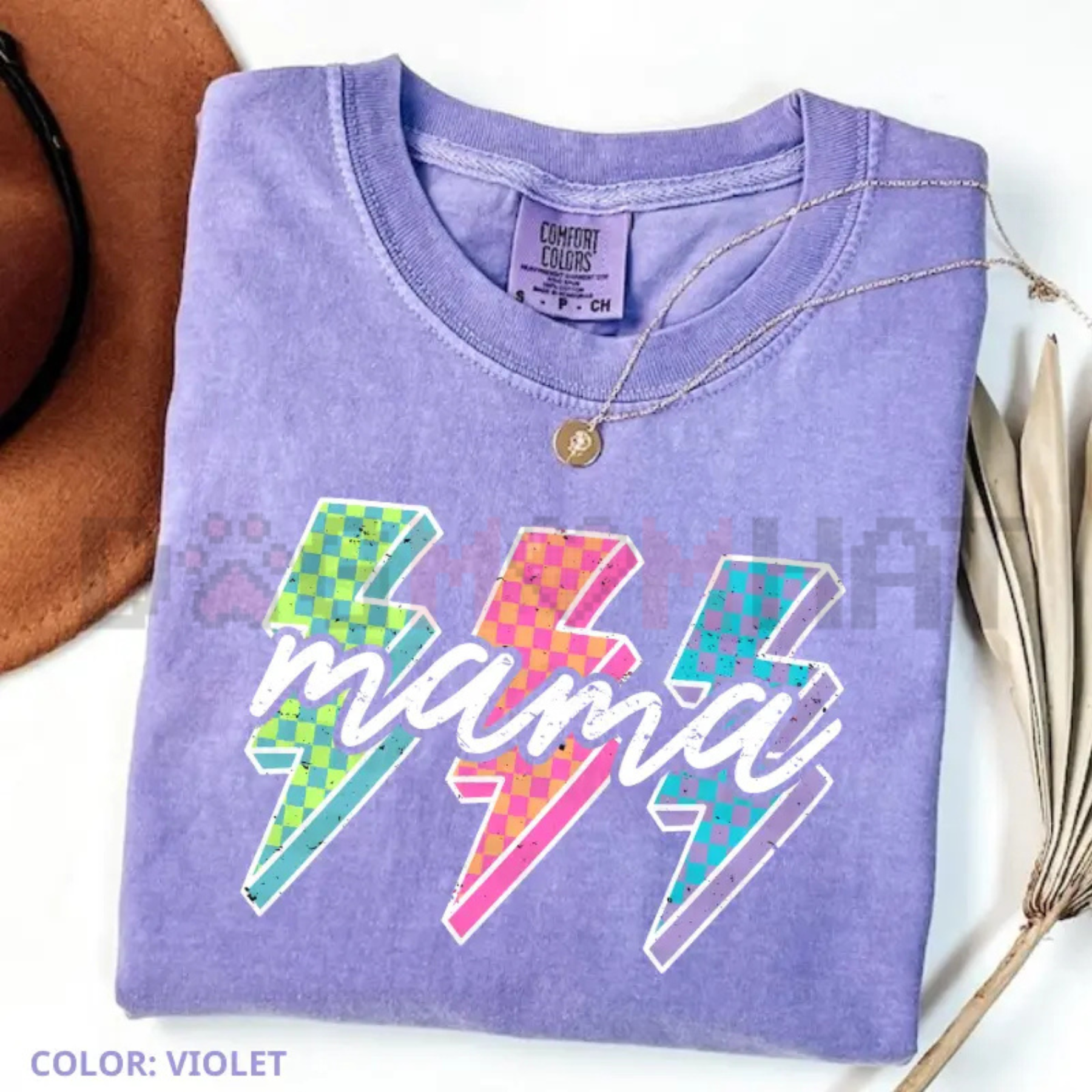 Lightning Checkered Neon Mama T-Shirt