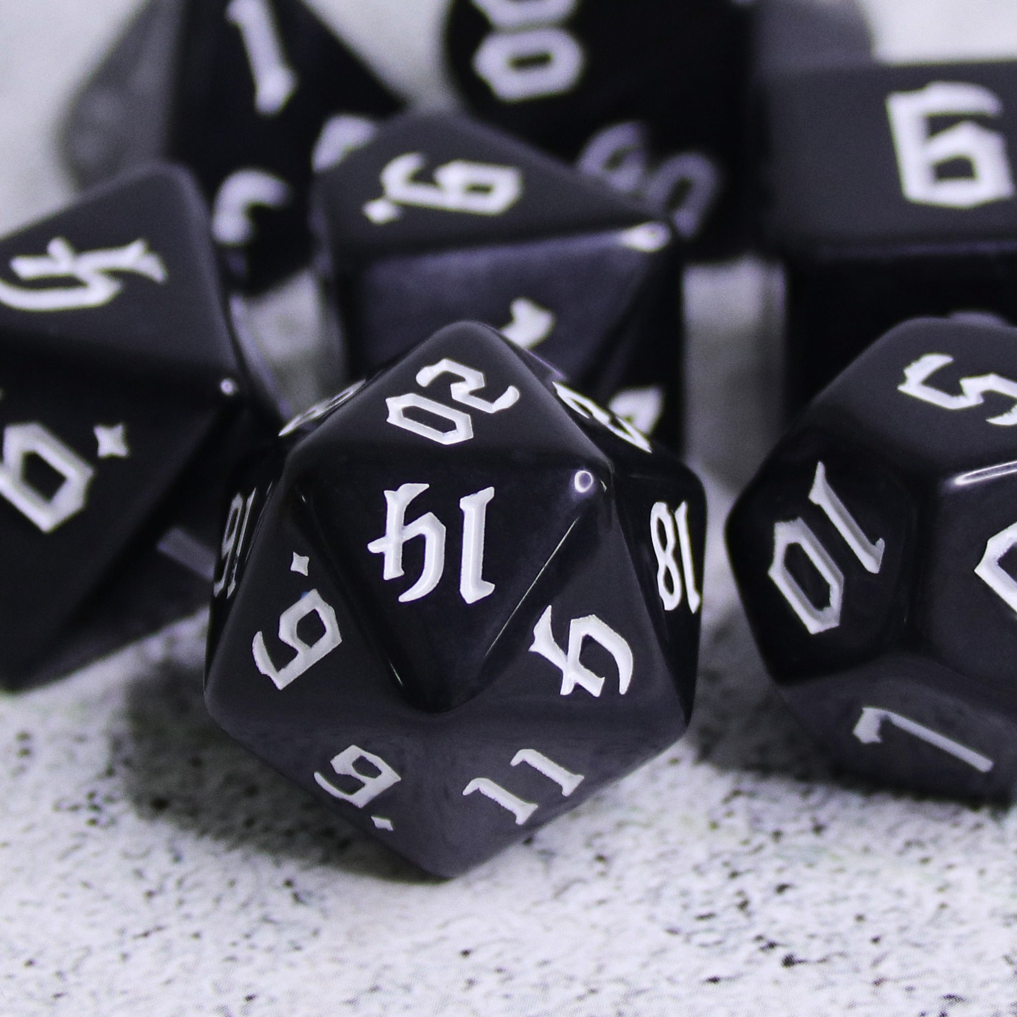 Economy Black Dice (White font) 7-Dice Set RPG DND