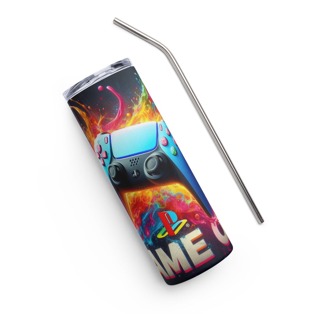 Dark Game-On PS Controller Metal Tumbler
