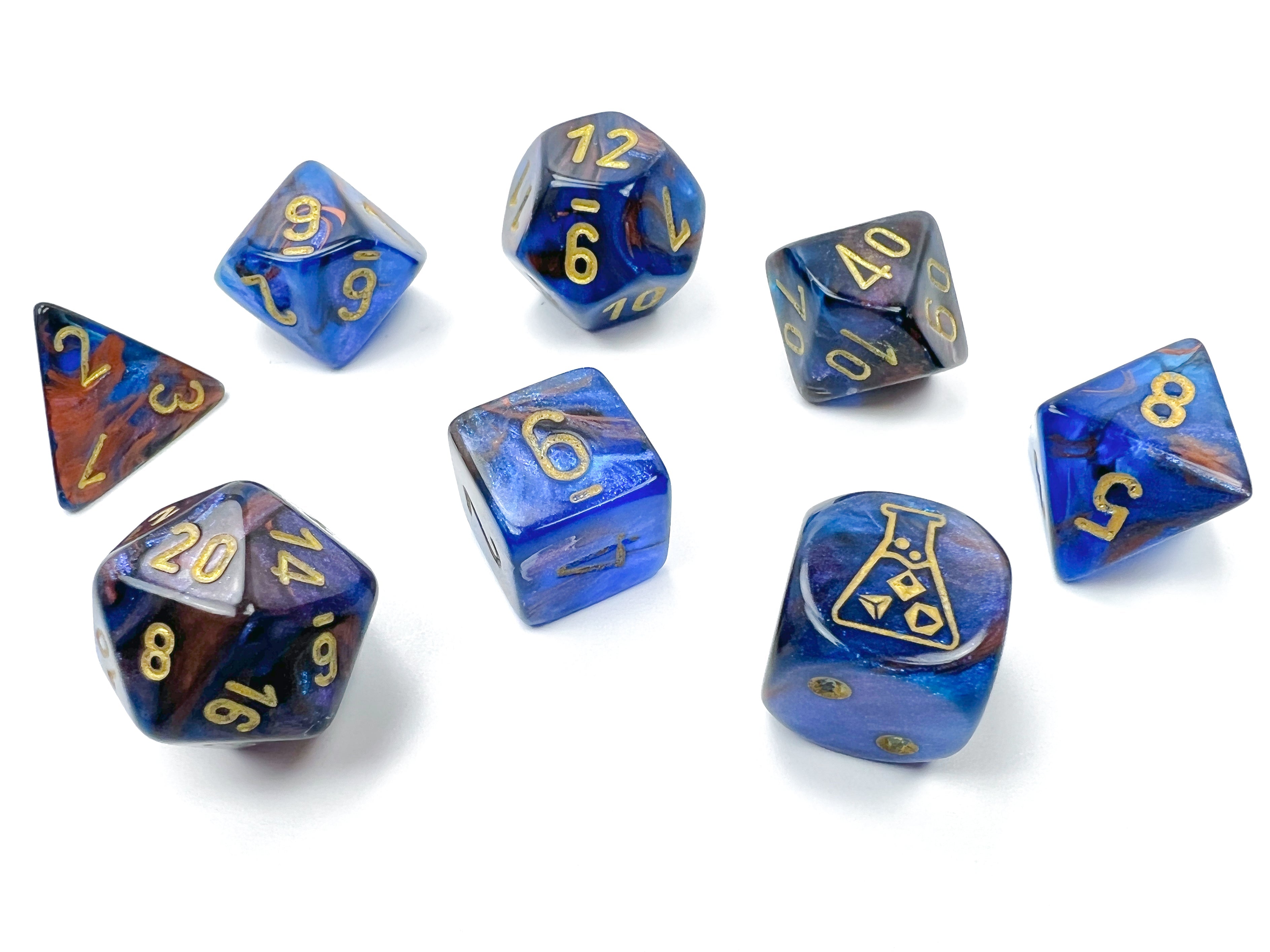 Lustrous® Polyhedral Azurite/gold 7-Die Set (with bonus die)
