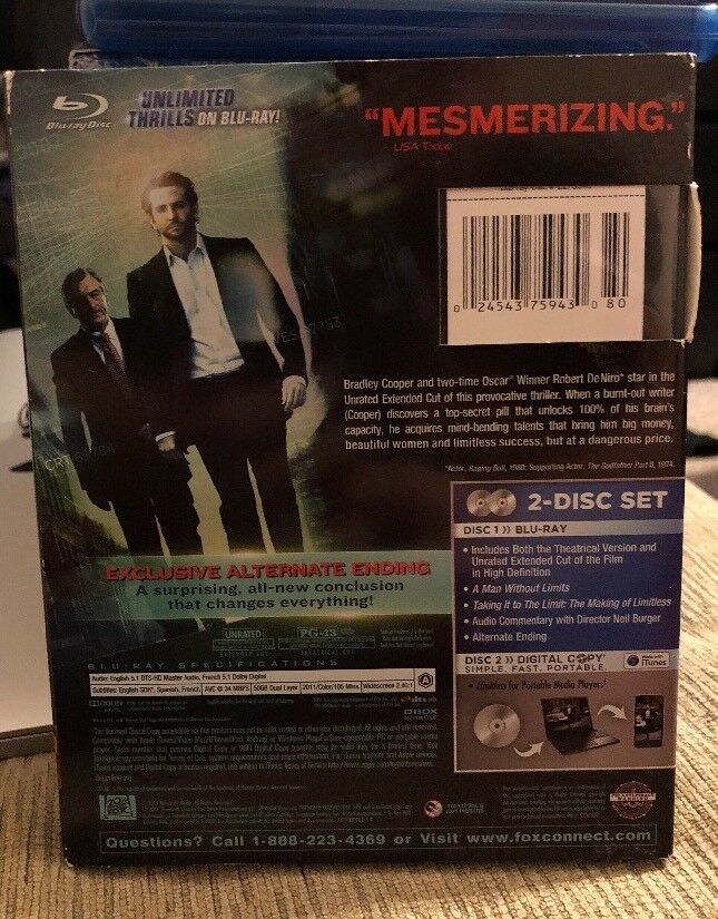 Limitless Blu-ray Disc, 2011, 2-Disc Set, Unrated No Digital Copy Bradley Cooper