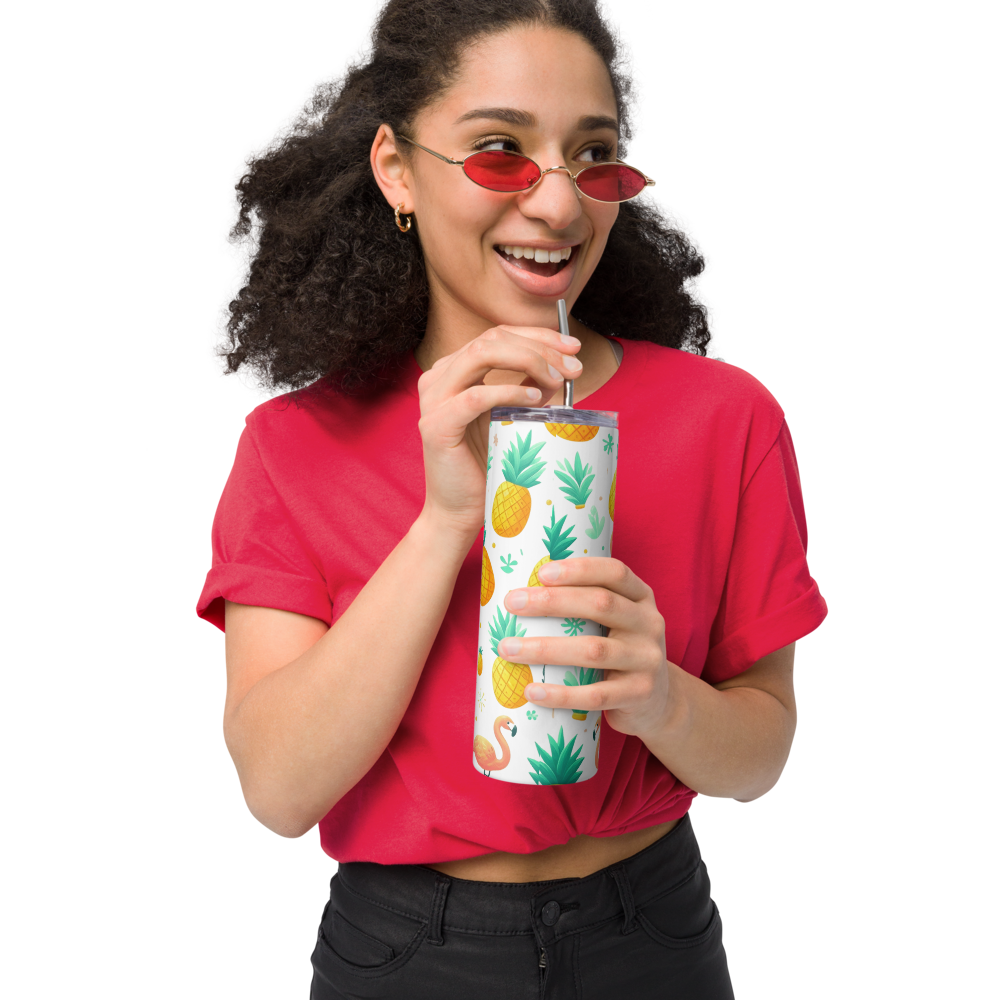 Pineapples & Flamingos White Tumbler