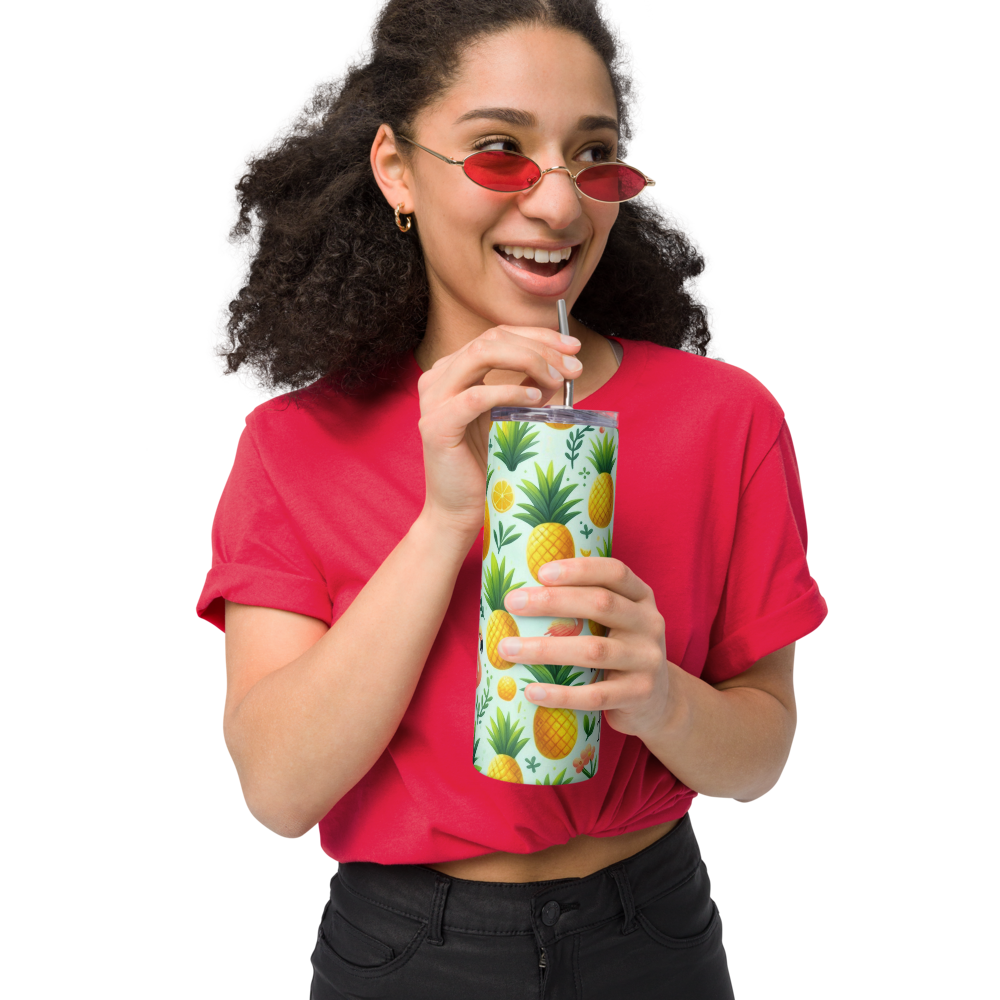 Pineapples & Flamingos Green Tumbler