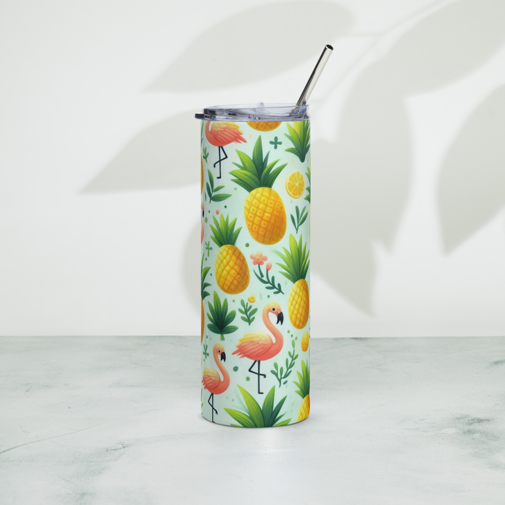 Pineapples & Flamingos Green Tumbler