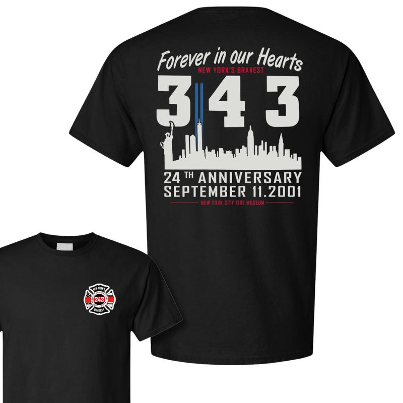 343 Forever in Our Hearts T-Shirt - 9/11 Memorial Firefighter Tribute Tee