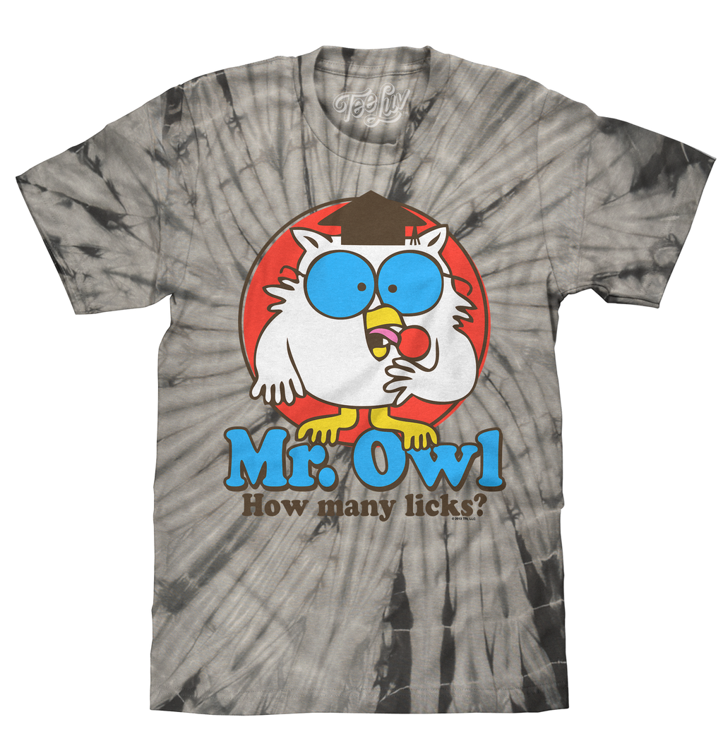 Tootsie Pop Mr. Owl How Many Licks Tie Dye T-Shirt - Black Tie Dye