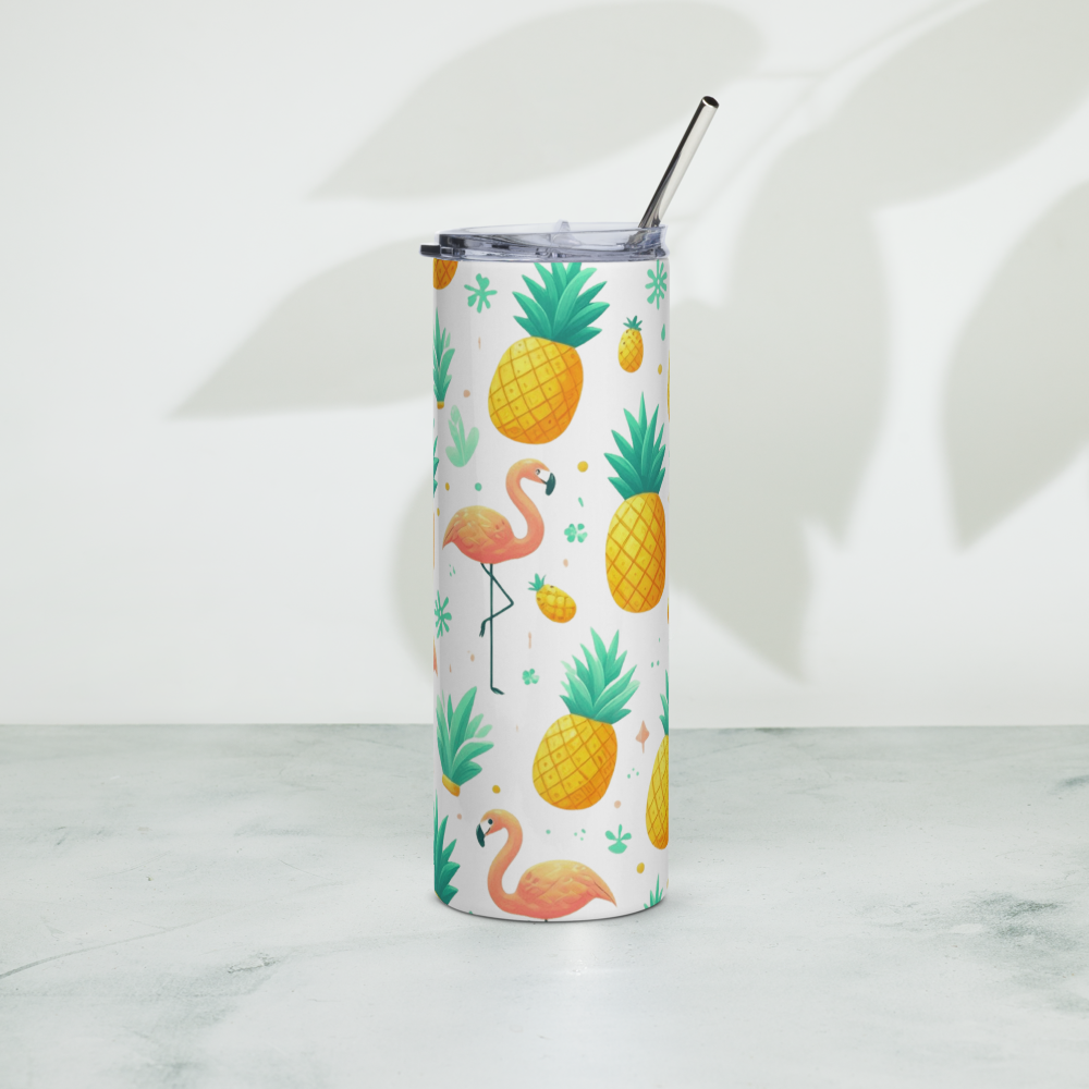 Pineapples & Flamingos White Tumbler