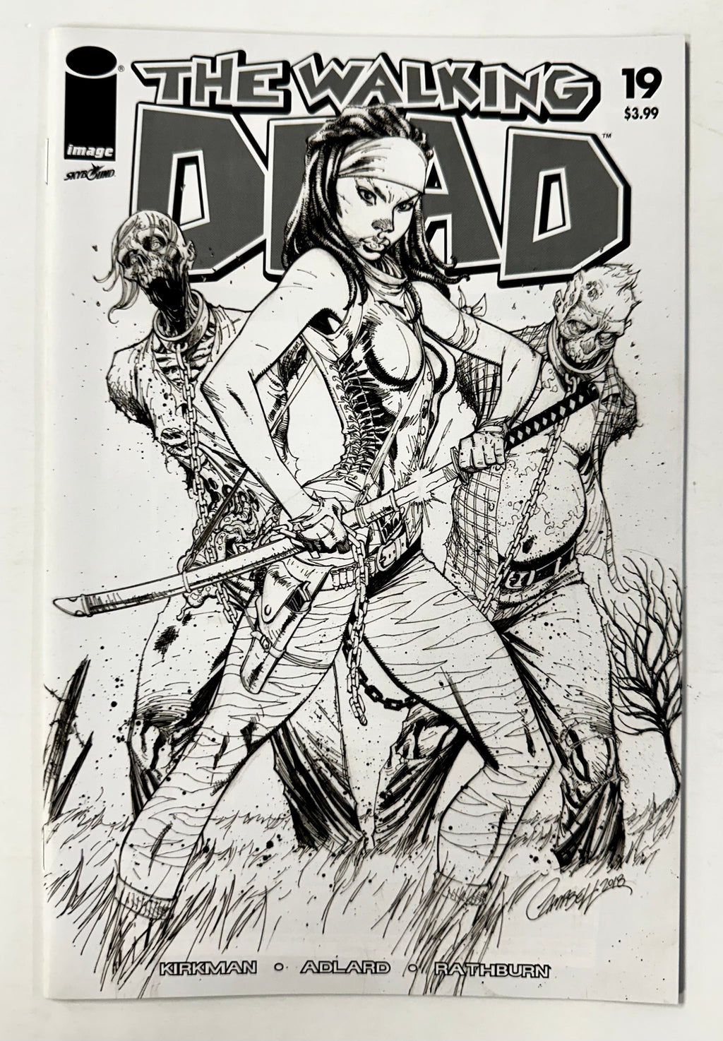 The Walking Dead #19 B&W Michonne 15th Anniversary Image Comics 2018 Campbell B