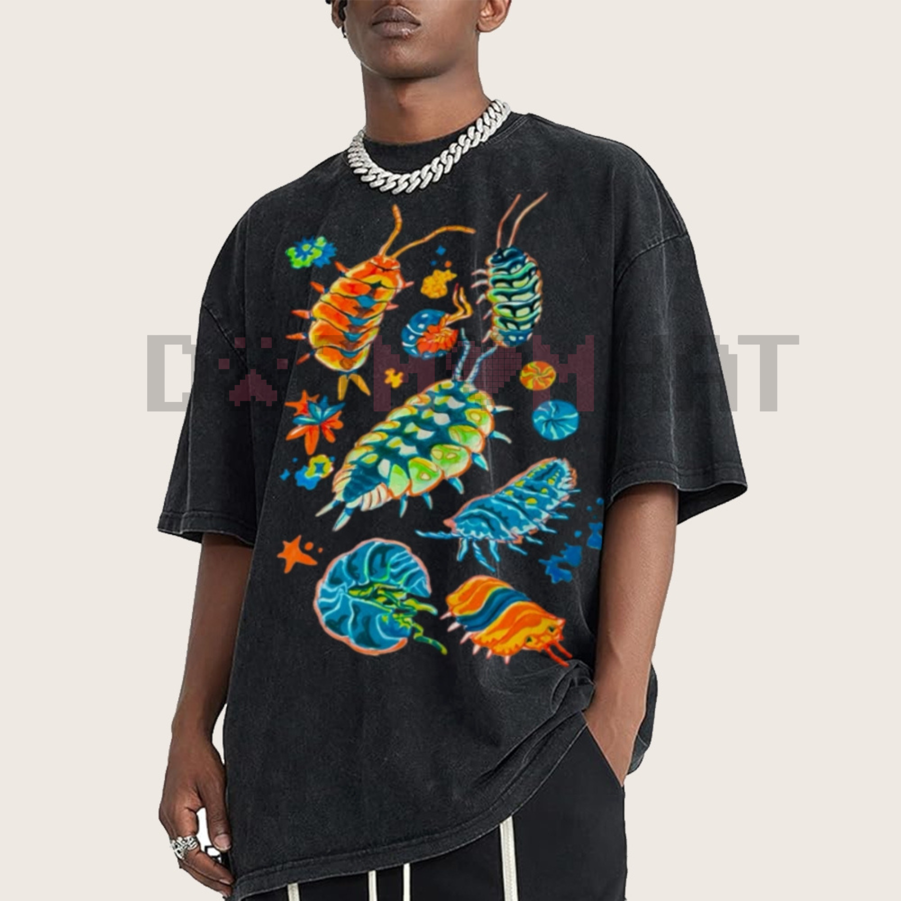 Colorful Insects Vintage Washed Shirt – Unisex Graphic Tee, Full Color, Streetwear Fashion