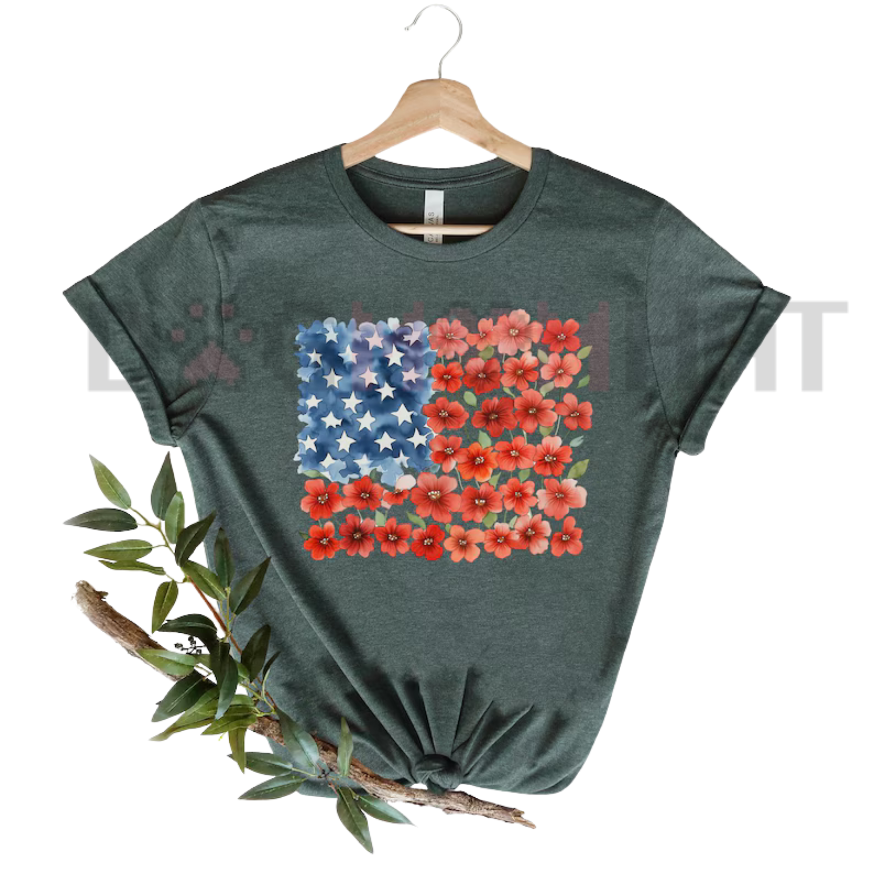 Floral American Flag T-Shirt – Patriotic Poppy Botanical Tee