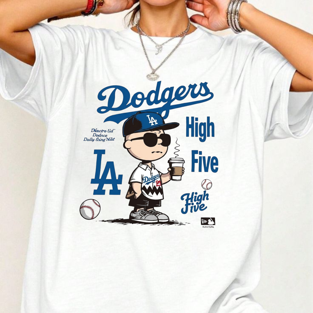 "Chillen’ in LA" – Retro Cartoon Boy Baseball Coffee Top, LA Blue Team Inspired Fan Shirt