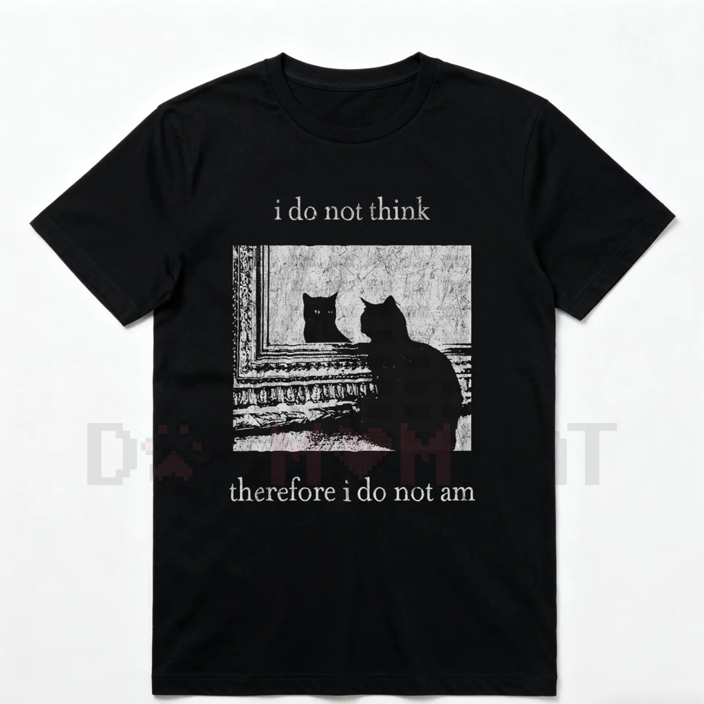 HAGBDH "I Do Not Think" Cat Tee – Goth Clothing Funny Graphic, 90s Vintage Style Trendy T-Shirts