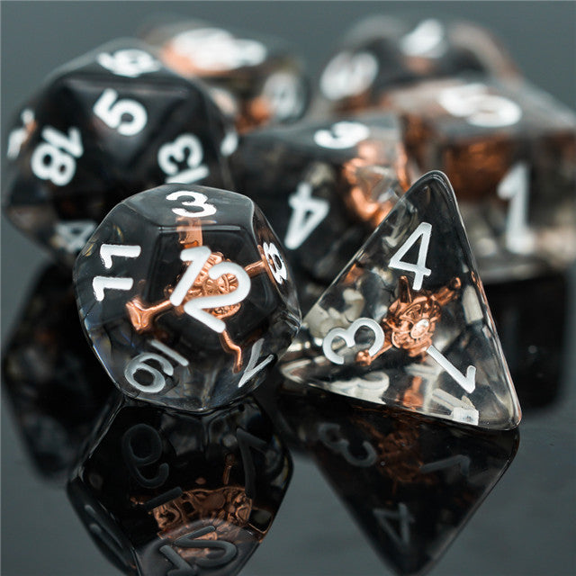 Fighter (Shield) Clear Dice w/ Golden Shield7-Dice Set Rpg
