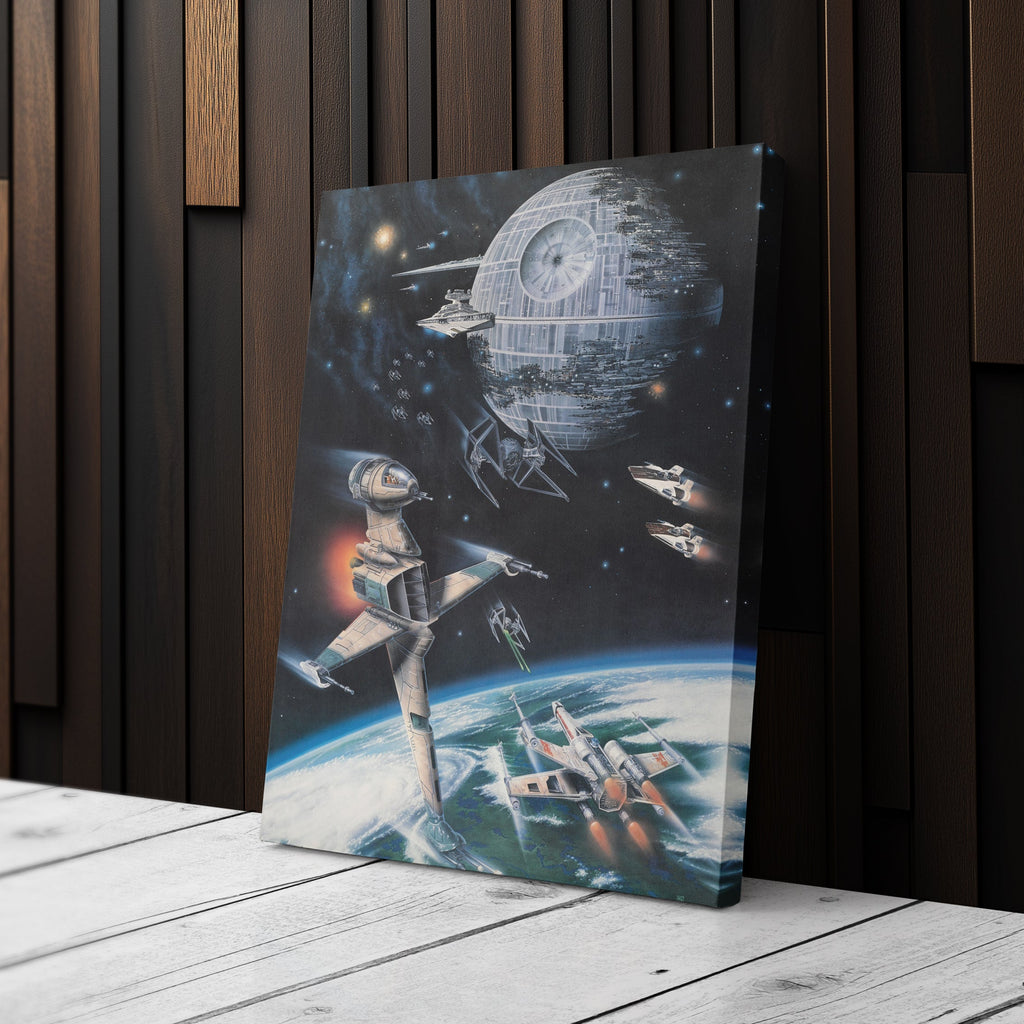 Death Star, Star Destroyer, Battle, TIE Interceptor Canvas Wall Art Decor - Star Wars Epic Art