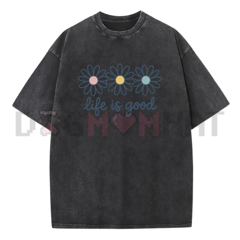 Holafish Acid Wash Daisy Print T-Shirt