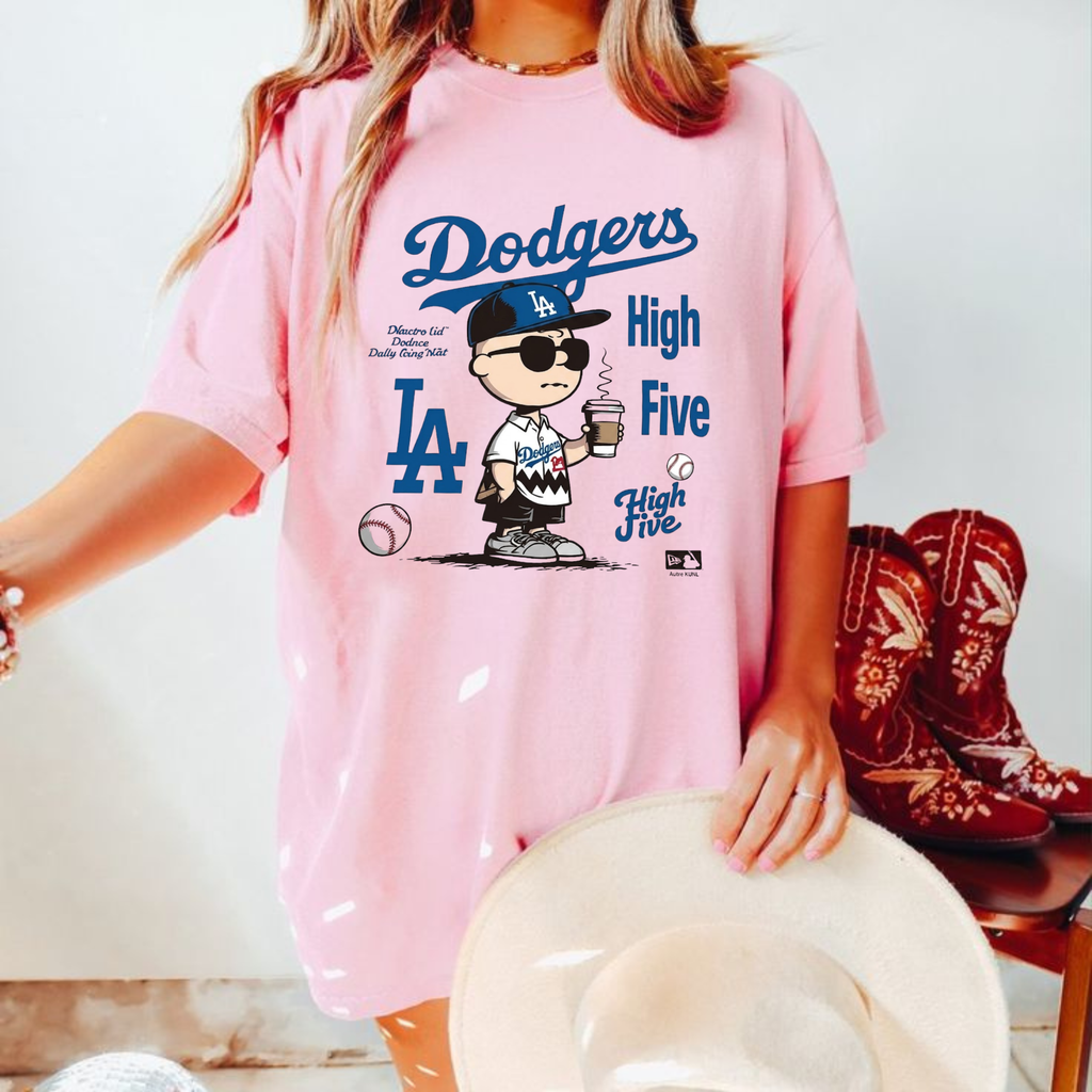 "Chillen’ in LA" – Retro Cartoon Boy Baseball Coffee Top, LA Blue Team Inspired Fan Shirt