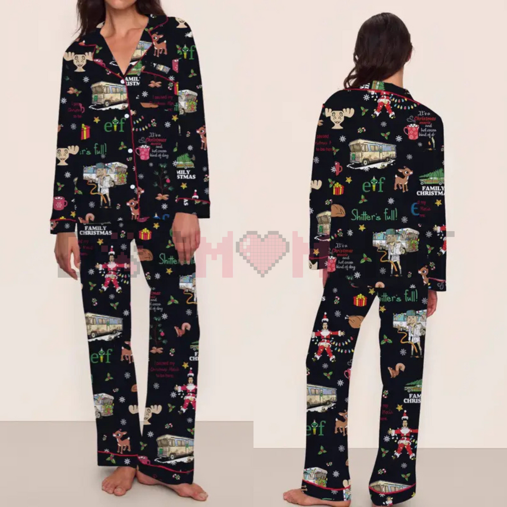 Women's Elegant Christmas Pajama Set – Long Sleeve Top & Pants, Comfortable Home Wear, Cute Holiday Gift Idea